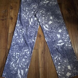 Navy and White Floral Print Wide Leg Pants